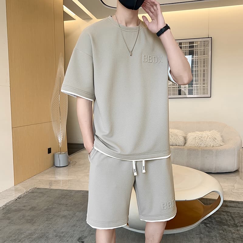 スウェットメンズ シンプル立体刺繍セットアップ