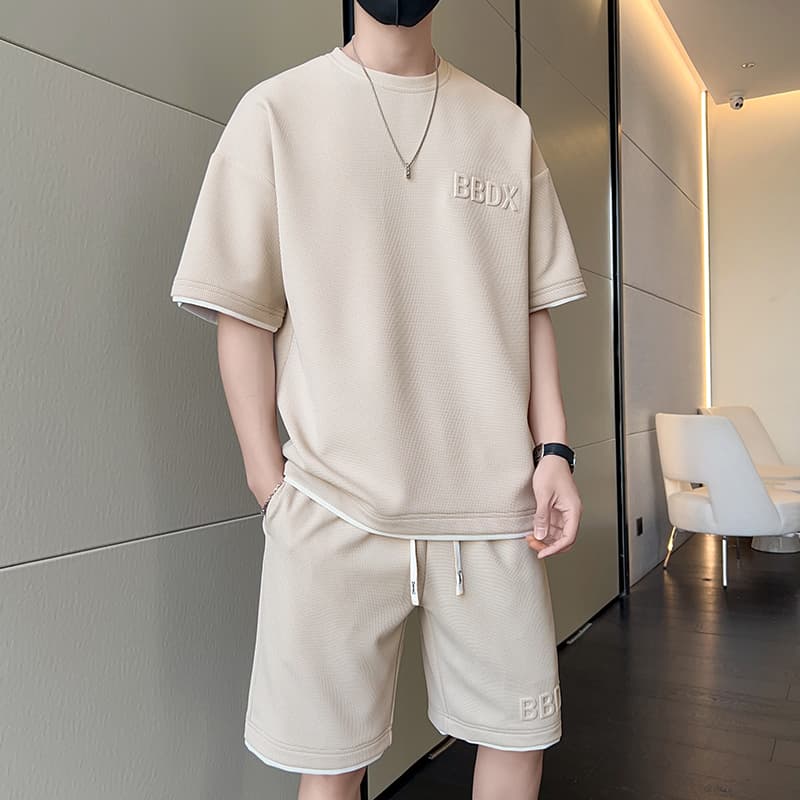 スウェットメンズ シンプル立体刺繍セットアップ