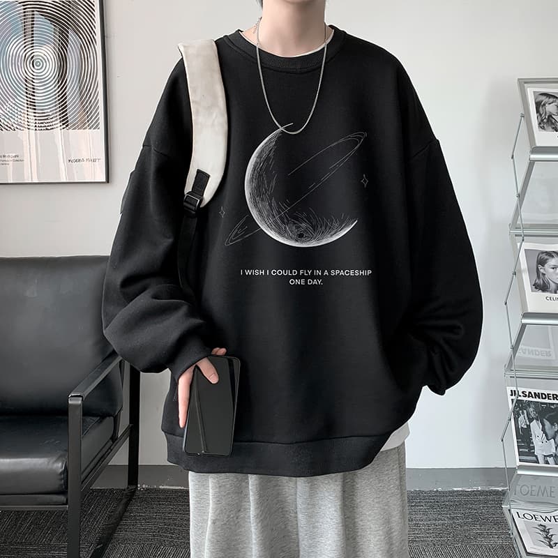 スウェットメンズ 宇宙惑星デザイン ゆったり厚手トレーナー