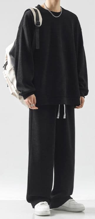 スウェットメンズ スウェットメンズ シンプル立体感リブ編みセットアップ