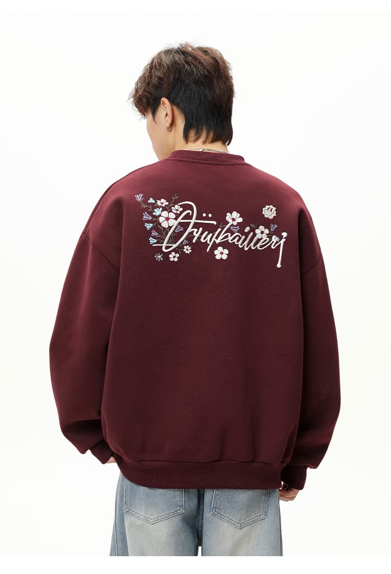 スウェットメンズ 刺繍入りクルーネック厚手スウェット全4色