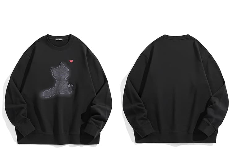 スウェットメンズ スウェットメンズ ねこシルエット刺繍入りスウェット