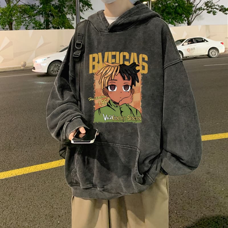 スウェットメンズ ゆったりストリート風プリントパーカー