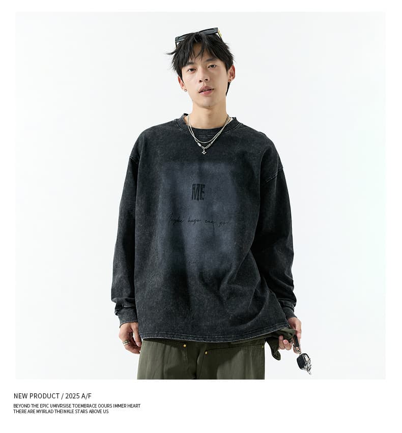 スウェットメンズ メンズ ストリート風長袖スウェット ヴィンテージ加工 大きいサイズ対応 全2色
