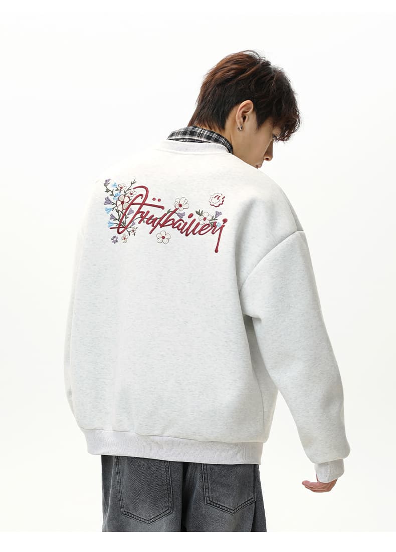 スウェットメンズ 刺繍入りクルーネック厚手スウェット全4色