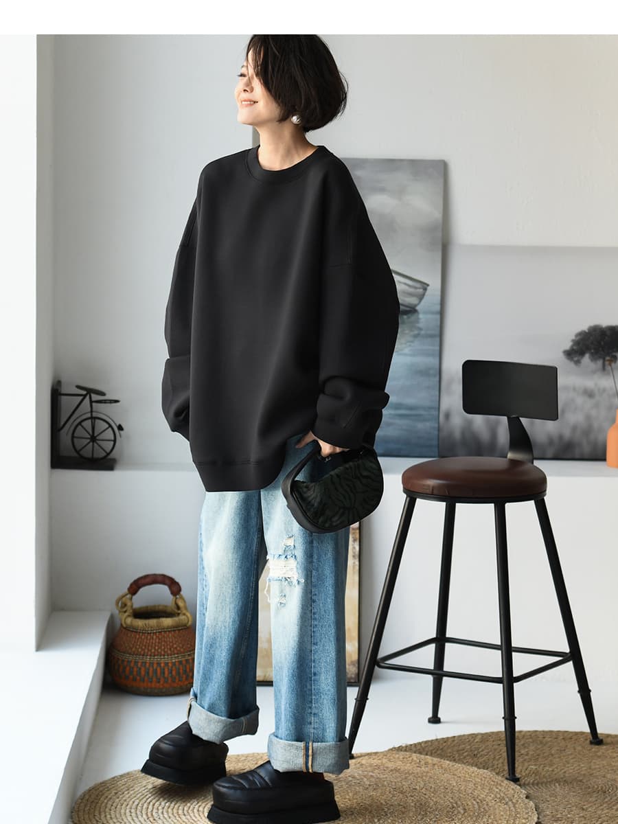  ゆったりシルエット 裏起毛スウェット