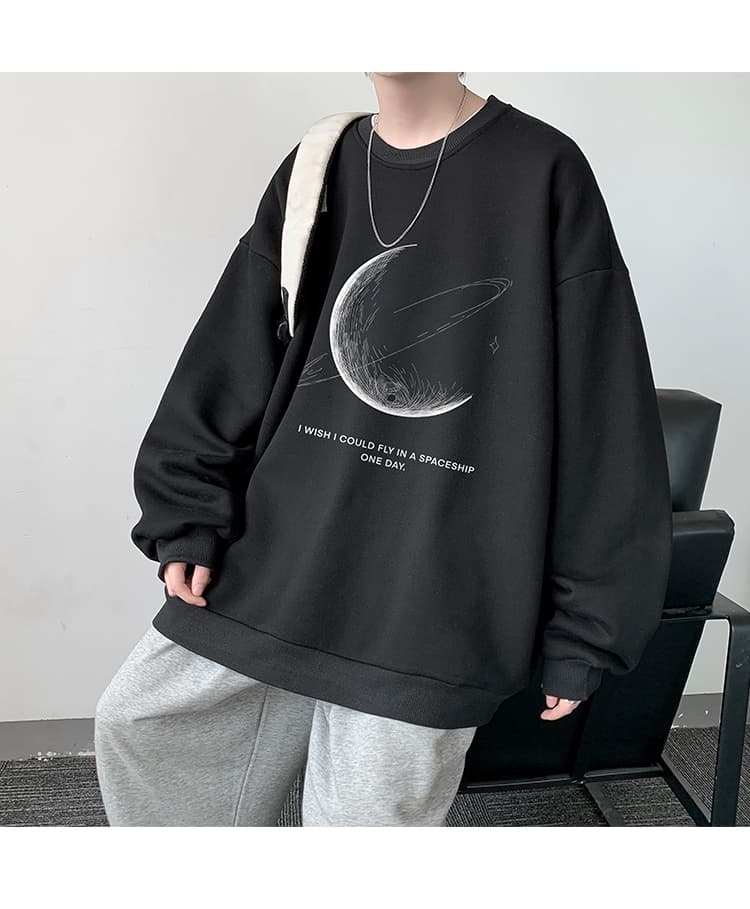 スウェットメンズ 宇宙惑星デザイン ゆったり厚手トレーナー
