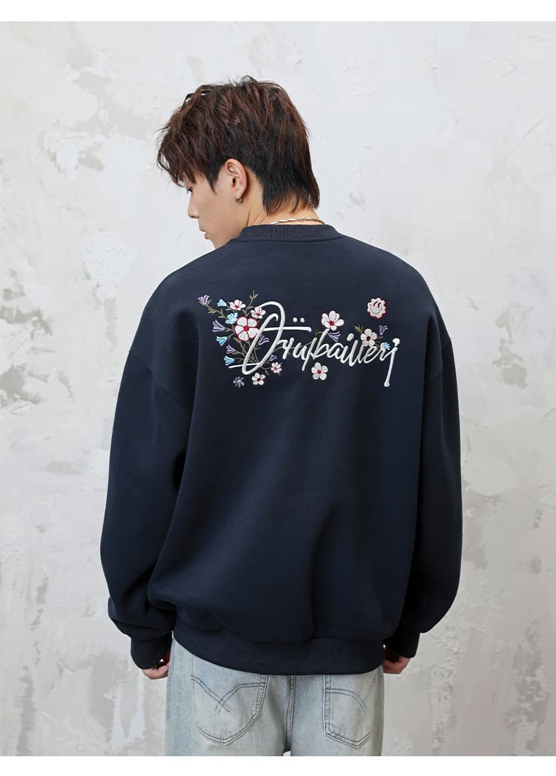 スウェットメンズ 刺繍入りクルーネック厚手スウェット全4色