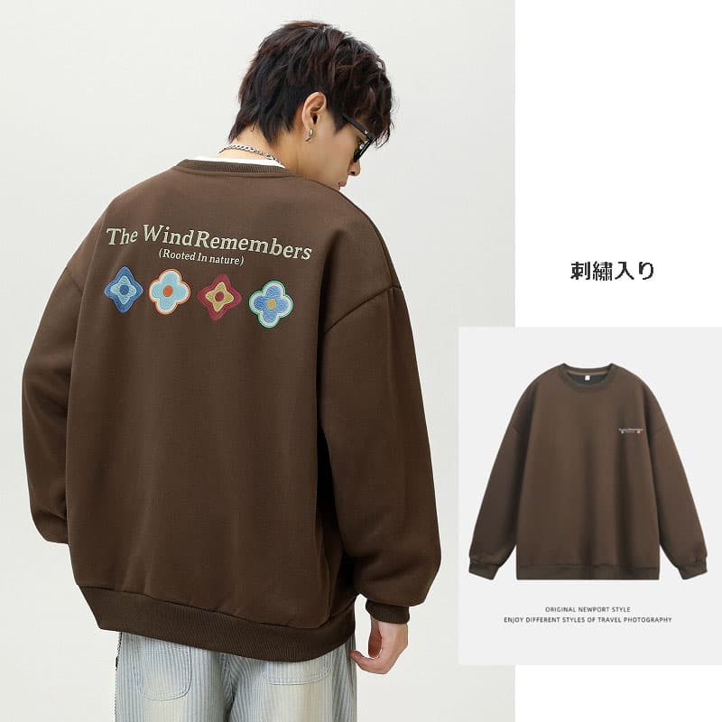 スウェットメンズ メンズ秋冬刺繍プリントクルーネックスウェット