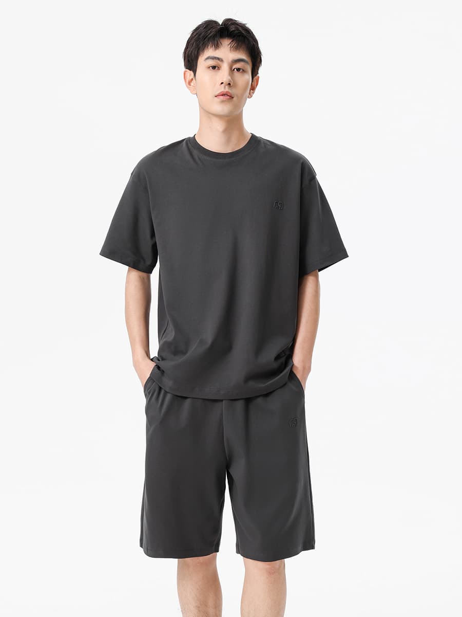 スウェットメンズ シンプル半袖ハーフパンツセット