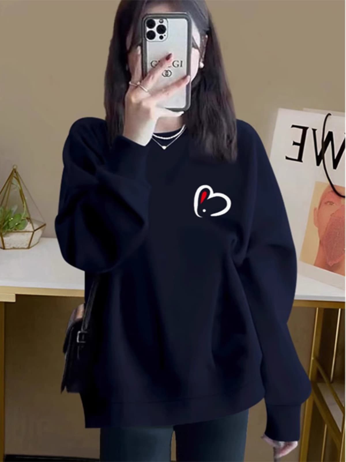 スウェットメンズ かわいいうさぎ刺繍入りゆるだぼスウェット