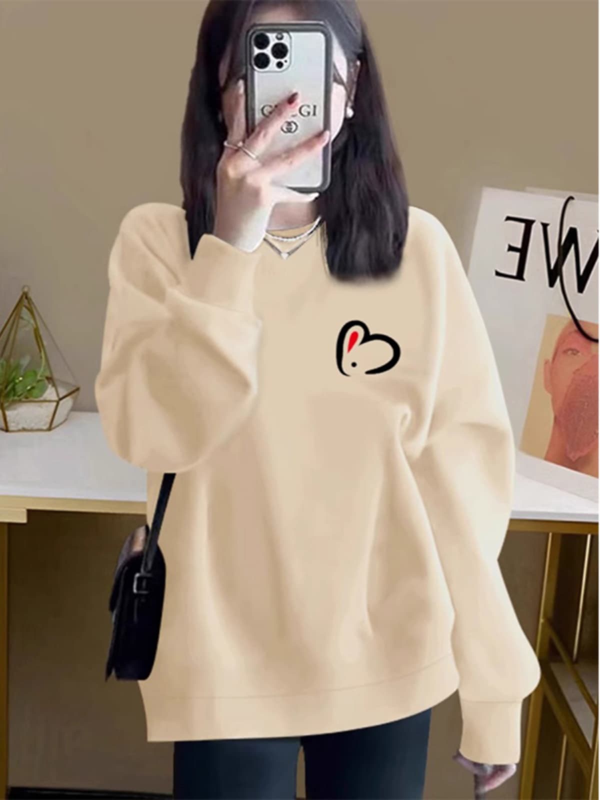 スウェットメンズ かわいいうさぎ刺繍入りゆるだぼスウェット
