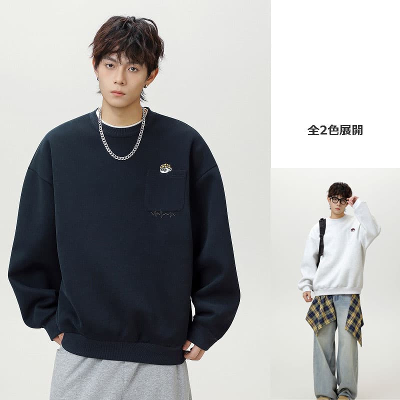 スウェットメンズ メンズ 厚手刺繍入りスウェット 秋冬ヴィンテージ風トレーナー